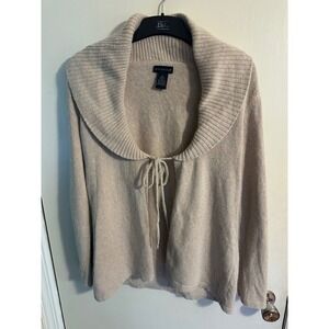Rafaella Beige Cotton Angora Blend‎ Shawl Collar Tie Front Cardigan Sweater Med.